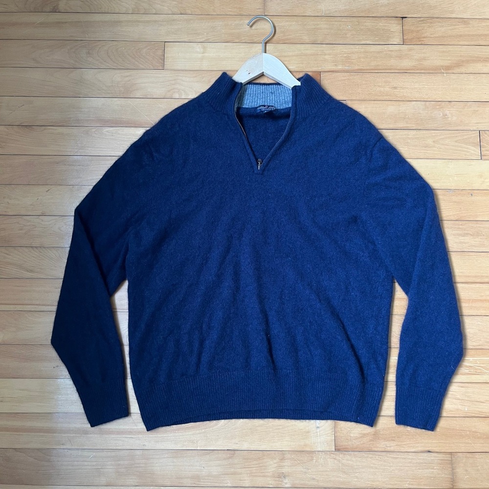 Allen Solly Mens Navy Blue 100% Cashmere Quarter Zip Mock Neck Sweater XL